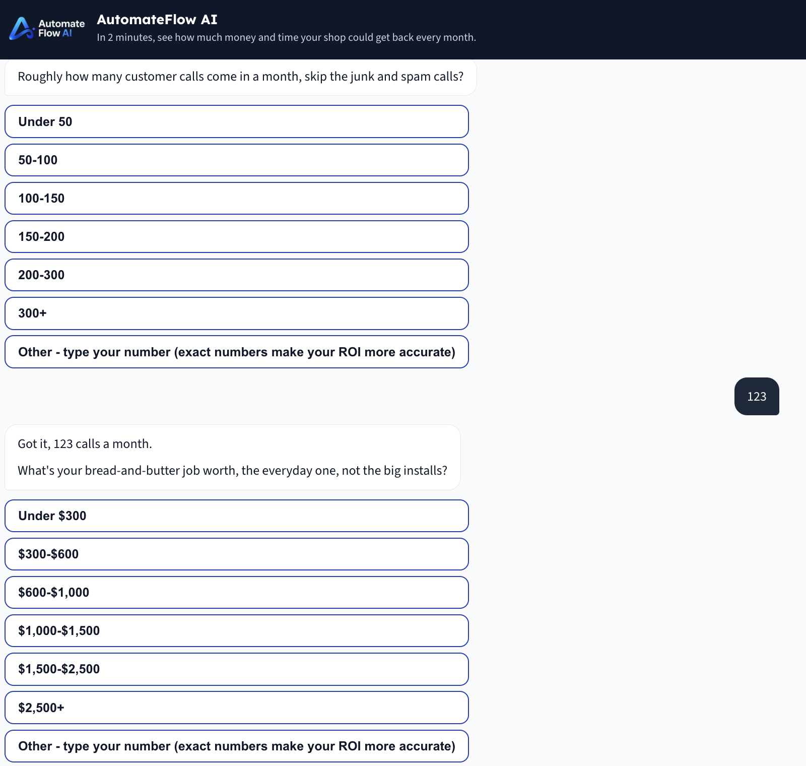 Money Check chat interview with one-tap answers