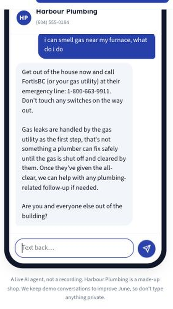 June triaging a gas leak message