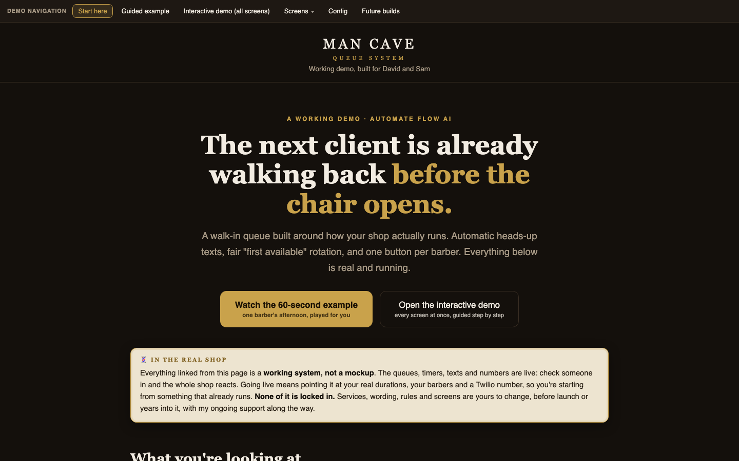 Man Cave queue system demo site